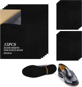 15 PiecesStick-on Faux Suede Soles for Dance Shoes, 11.8x7.87 Black Suede SheetsSelf Adhesive Suede Sticky Sheets Backing Non Slip Sole Protector for Dance Shoes, High Heeled Shoes.