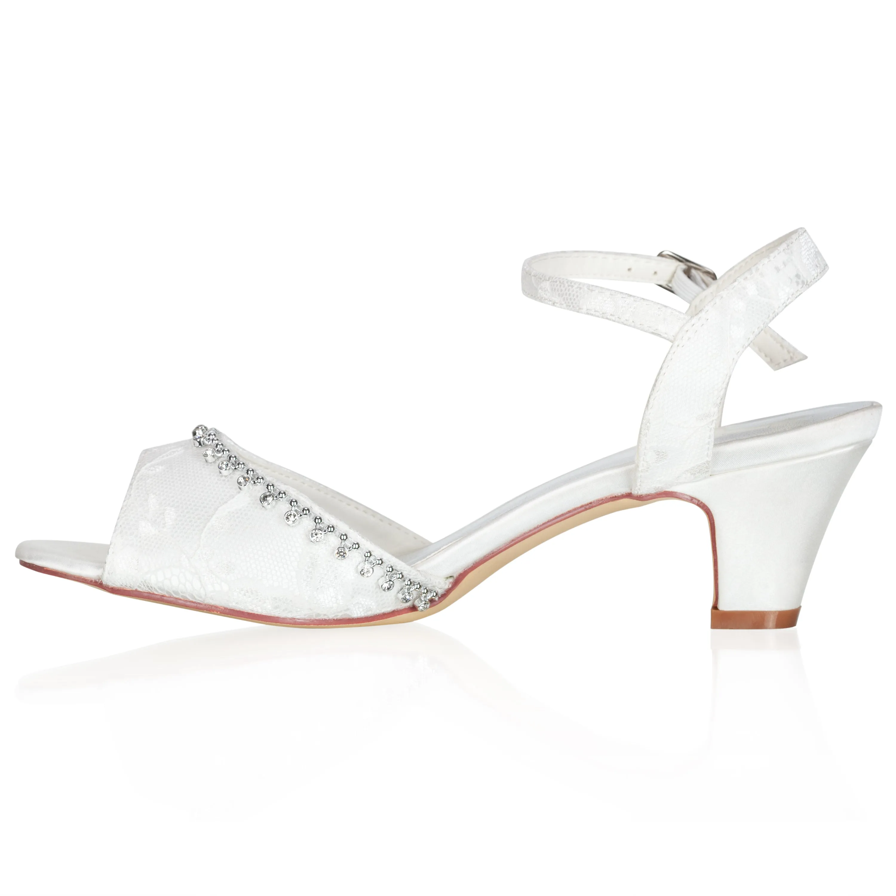 8964 Women's Bridal Shoes Peep Toe 1.9'' Block Low Heel Lace Satin Pumps Sandals Wedding Shoes