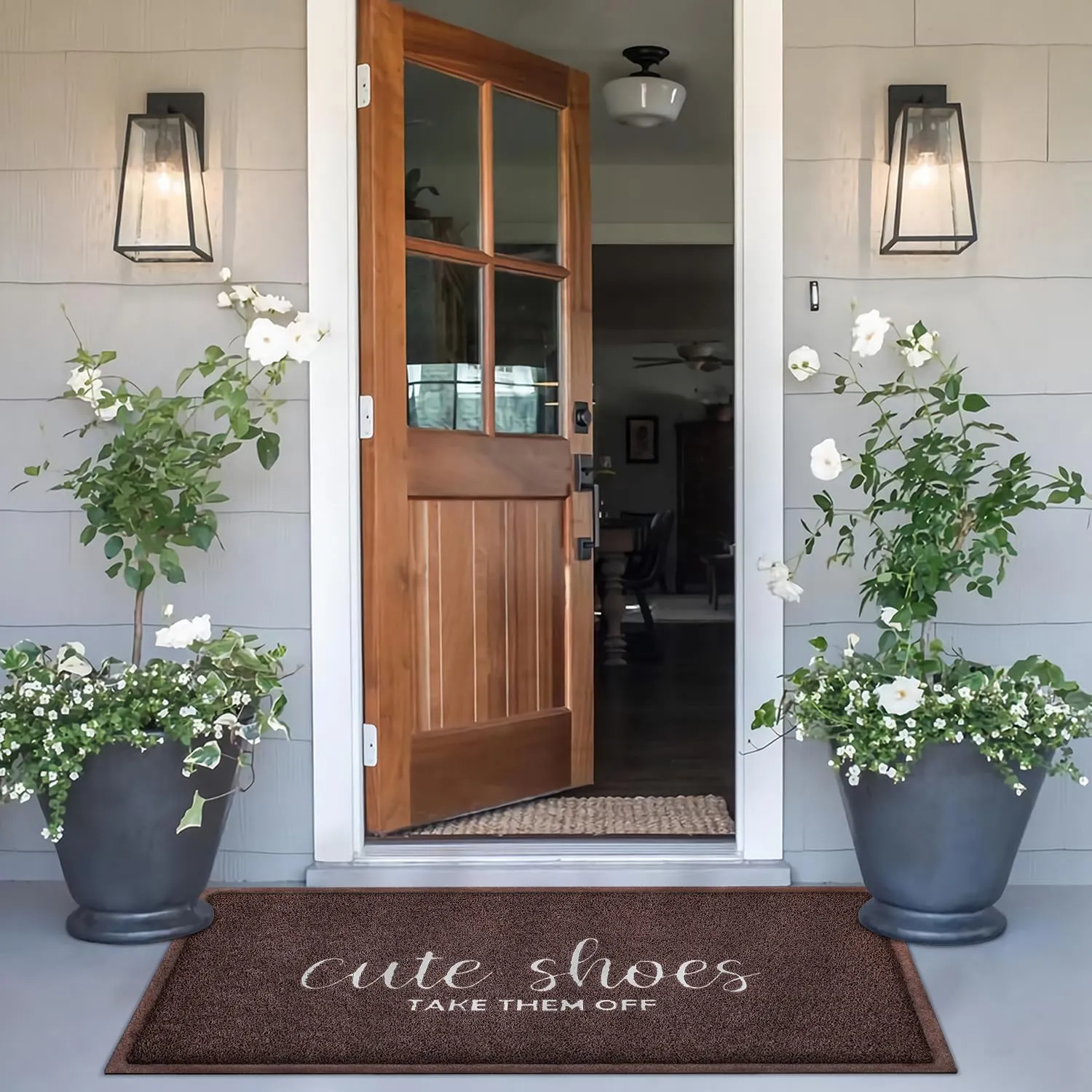 AOAOPQ Front Door Indoor Outdoor Entrance Doormat L;arge 18x47 inch Caffee Rubber Welcome Door Mat Cute Shoes Take Them Off Doormat Anti Slip Polystyrene Non Slip Natural Mat