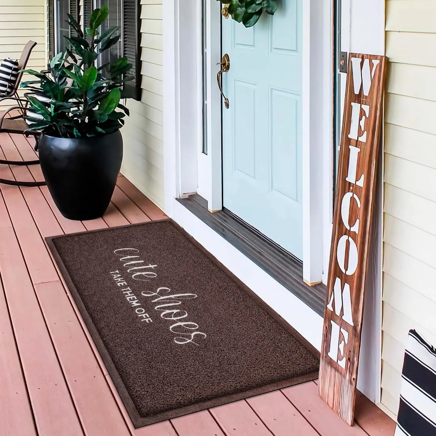 AOAOPQ Front Door Indoor Outdoor Entrance Doormat L;arge 18x47 inch Caffee Rubber Welcome Door Mat Cute Shoes Take Them Off Doormat Anti Slip Polystyrene Non Slip Natural Mat