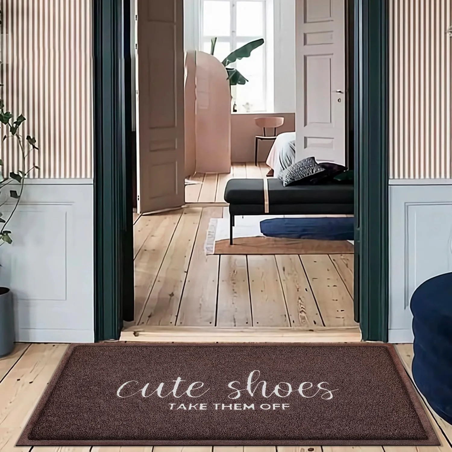 AOAOPQ Front Door Indoor Outdoor Entrance Doormat L;arge 18x47 inch Caffee Rubber Welcome Door Mat Cute Shoes Take Them Off Doormat Anti Slip Polystyrene Non Slip Natural Mat