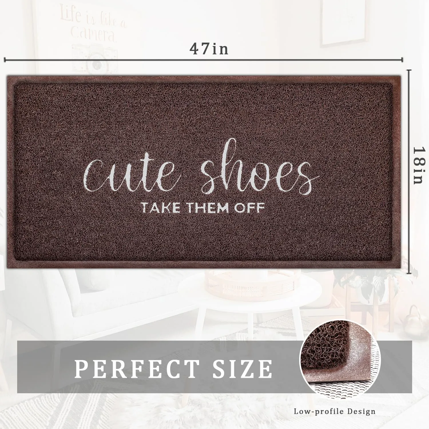 AOAOPQ Front Door Indoor Outdoor Entrance Doormat L;arge 18x47 inch Caffee Rubber Welcome Door Mat Cute Shoes Take Them Off Doormat Anti Slip Polystyrene Non Slip Natural Mat