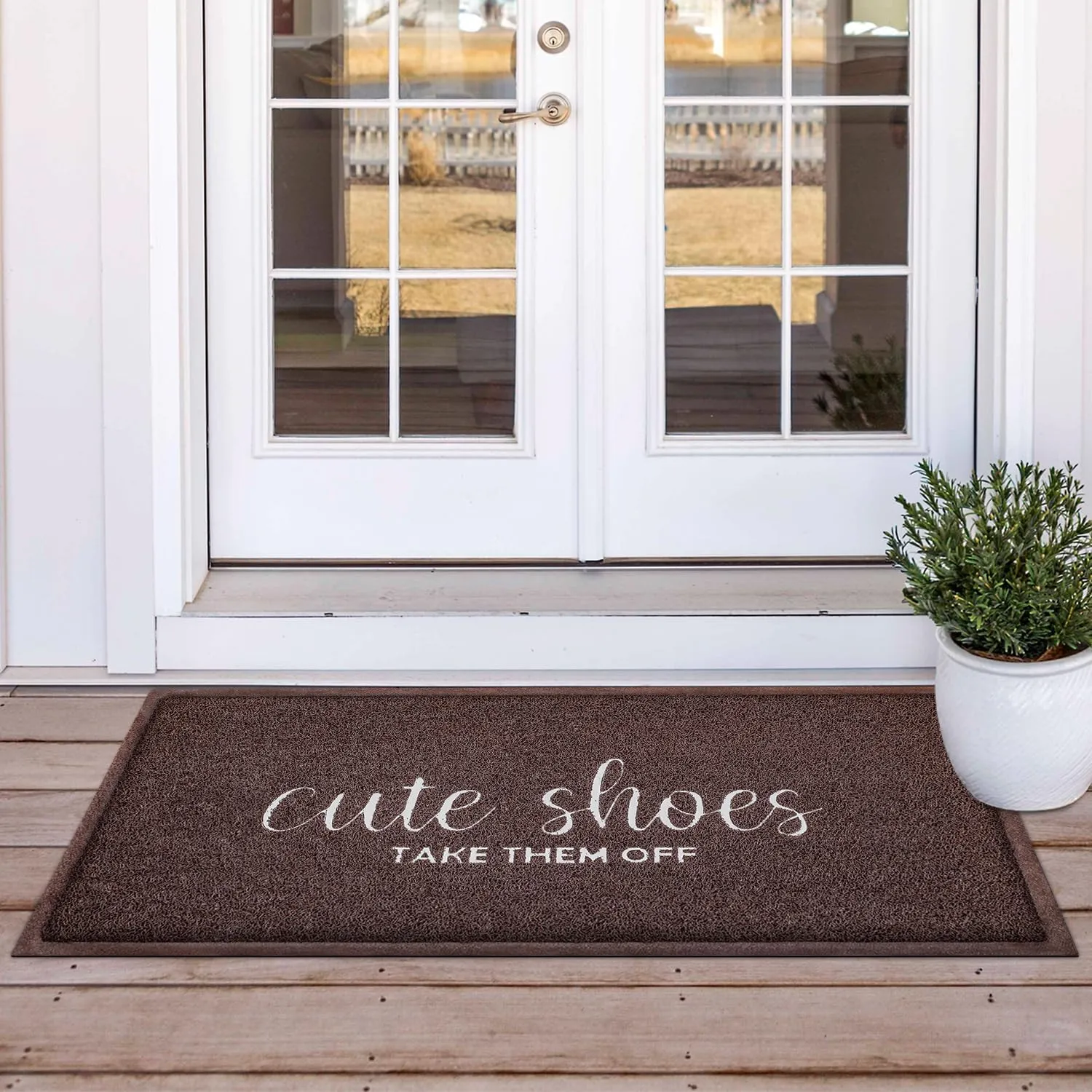 AOAOPQ Front Door Indoor Outdoor Entrance Doormat L;arge 18x47 inch Caffee Rubber Welcome Door Mat Cute Shoes Take Them Off Doormat Anti Slip Polystyrene Non Slip Natural Mat
