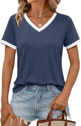 AUTOMET Womens Short Sleeve T-Shirts Summer Tops Casual Soft Tunic V Neck Basic Workout Clothes Spring Fashion Outfits 2025