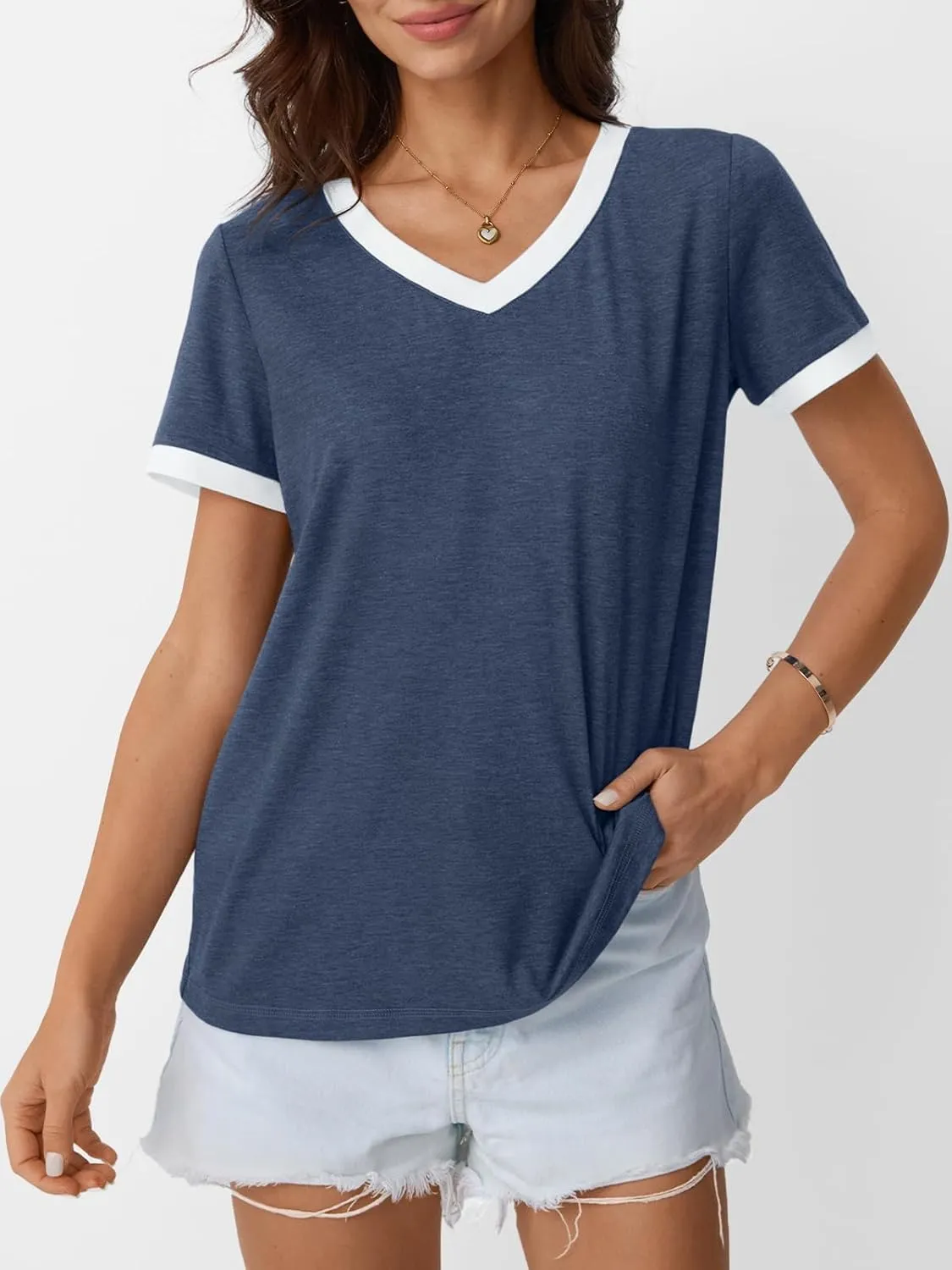 AUTOMET Womens Short Sleeve T-Shirts Summer Tops Casual Soft Tunic V Neck Basic Workout Clothes Spring Fashion Outfits 2025
