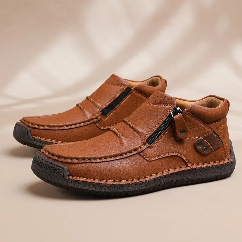 Bootara Cross-Border Men’s Outdoor Casual Slip-On Flat Handcrafted Leather Shoes