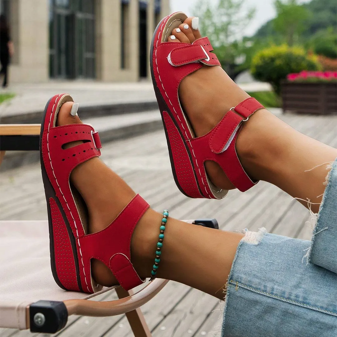 Comfyfleek Hook & Loop Ankle Strap Wedge Sport Sandals