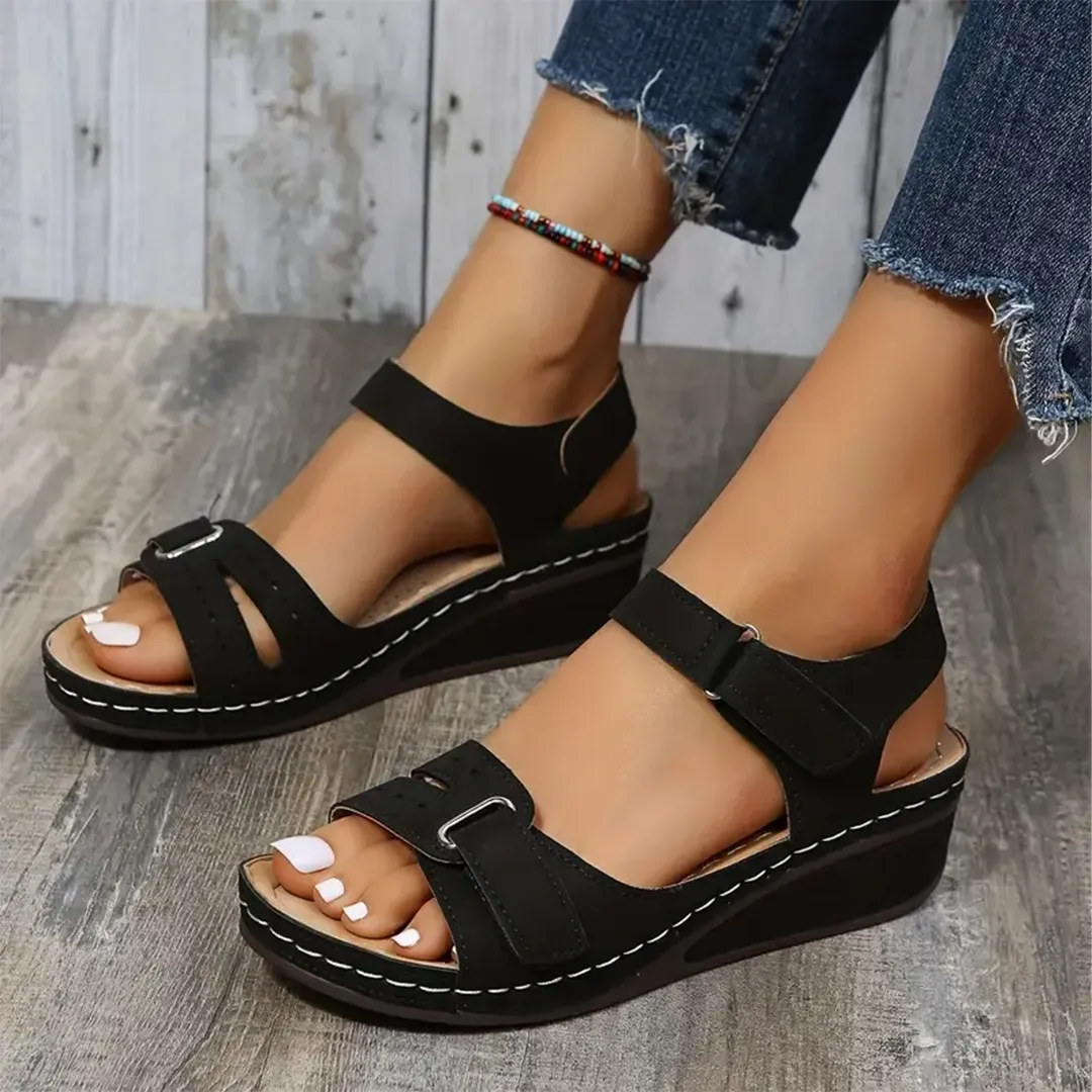 Comfyfleek Hook & Loop Ankle Strap Wedge Sport Sandals