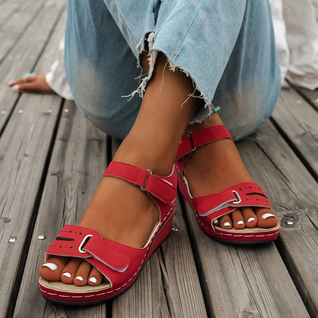 Comfyfleek Hook & Loop Ankle Strap Wedge Sport Sandals