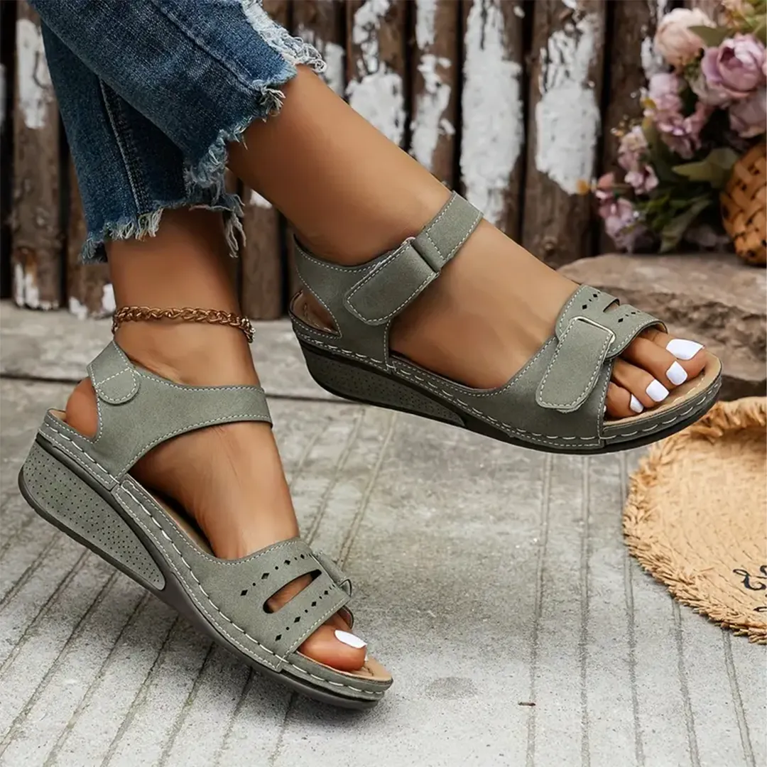 Comfyfleek Hook & Loop Ankle Strap Wedge Sport Sandals
