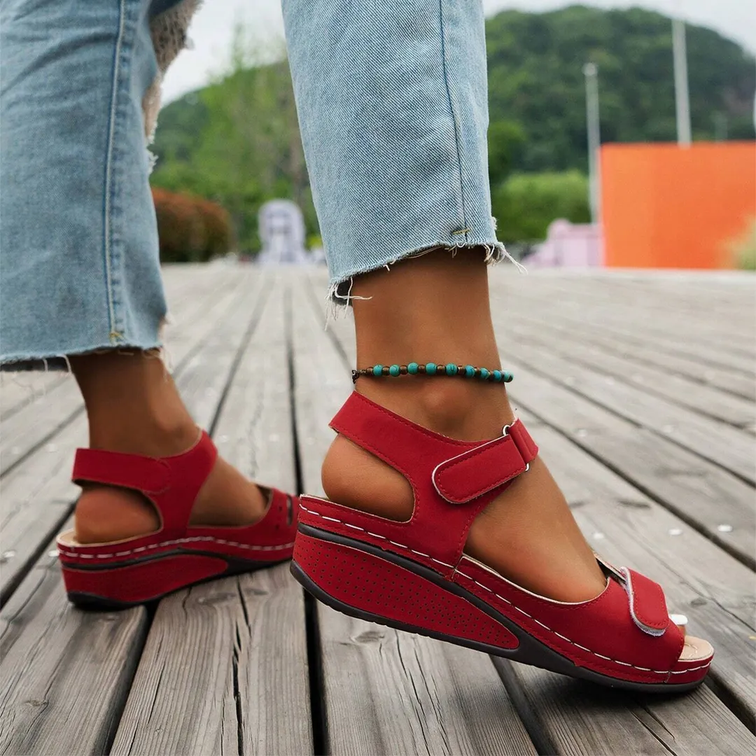 Comfyfleek Hook & Loop Ankle Strap Wedge Sport Sandals