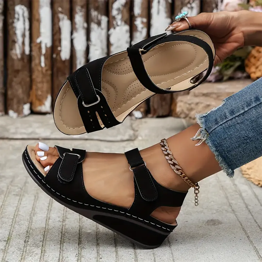Comfyfleek Hook & Loop Ankle Strap Wedge Sport Sandals