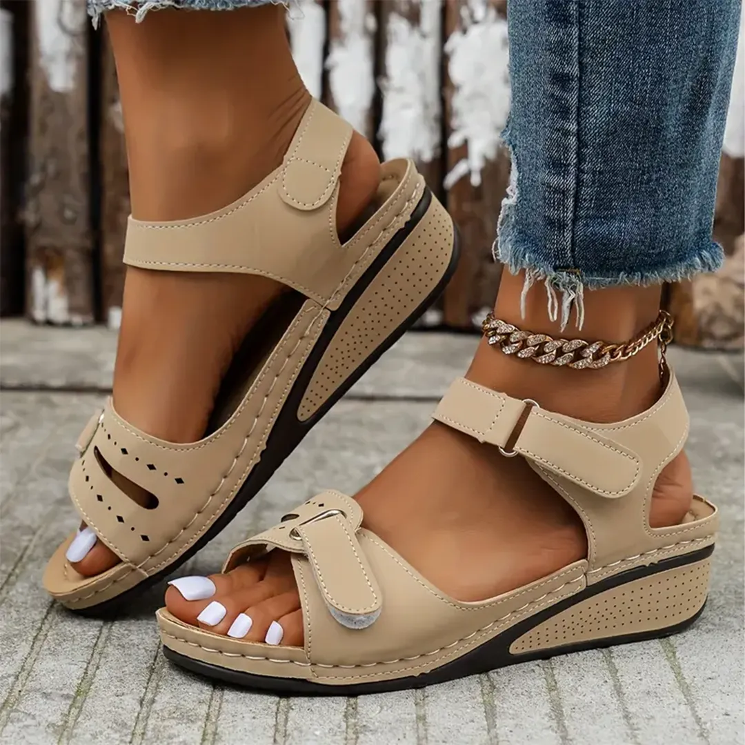 Comfyfleek Hook & Loop Ankle Strap Wedge Sport Sandals
