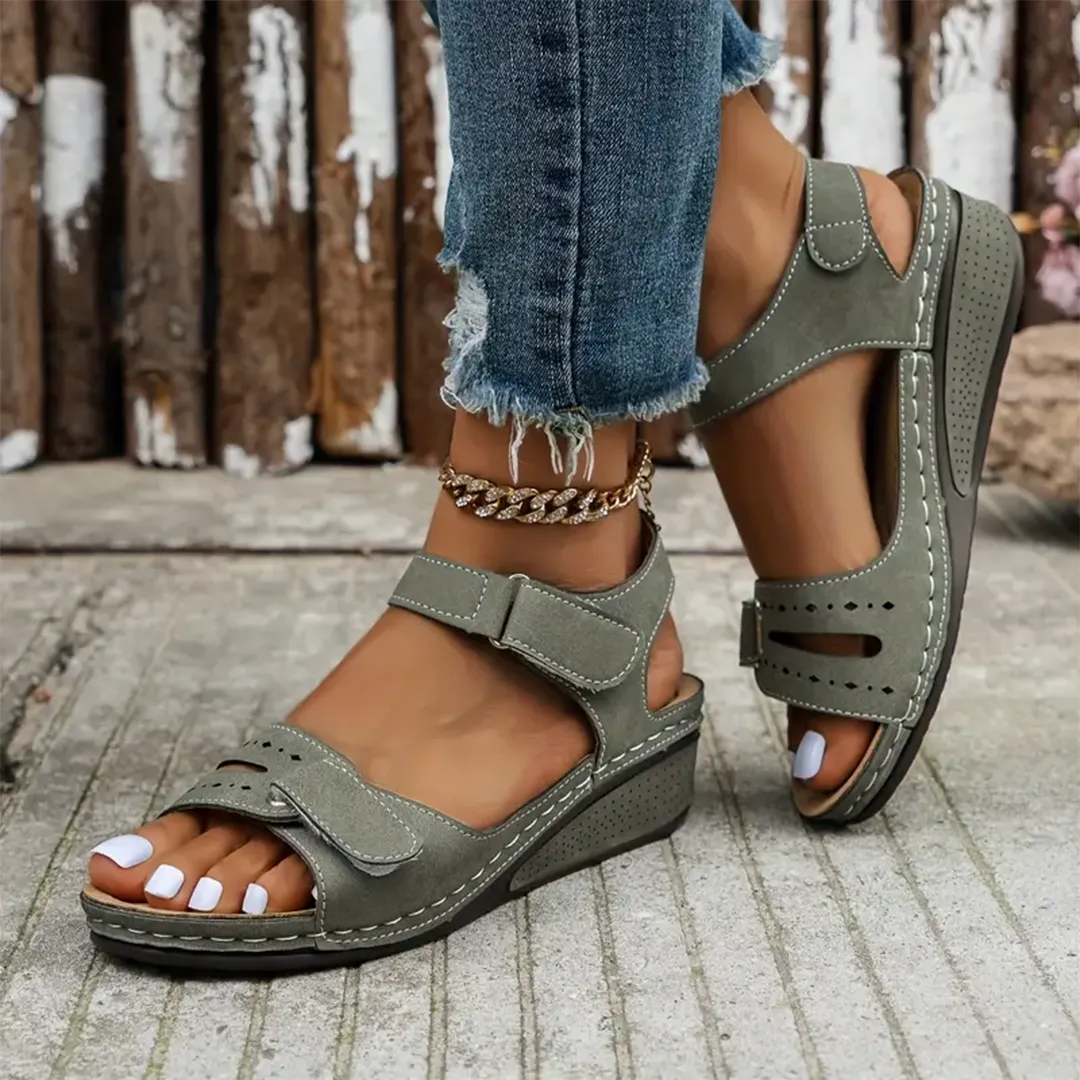 Comfyfleek Hook & Loop Ankle Strap Wedge Sport Sandals