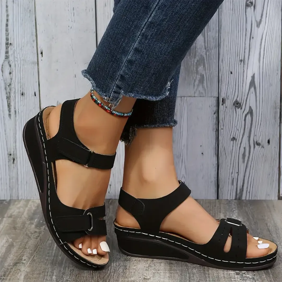 Comfyfleek Hook & Loop Ankle Strap Wedge Sport Sandals