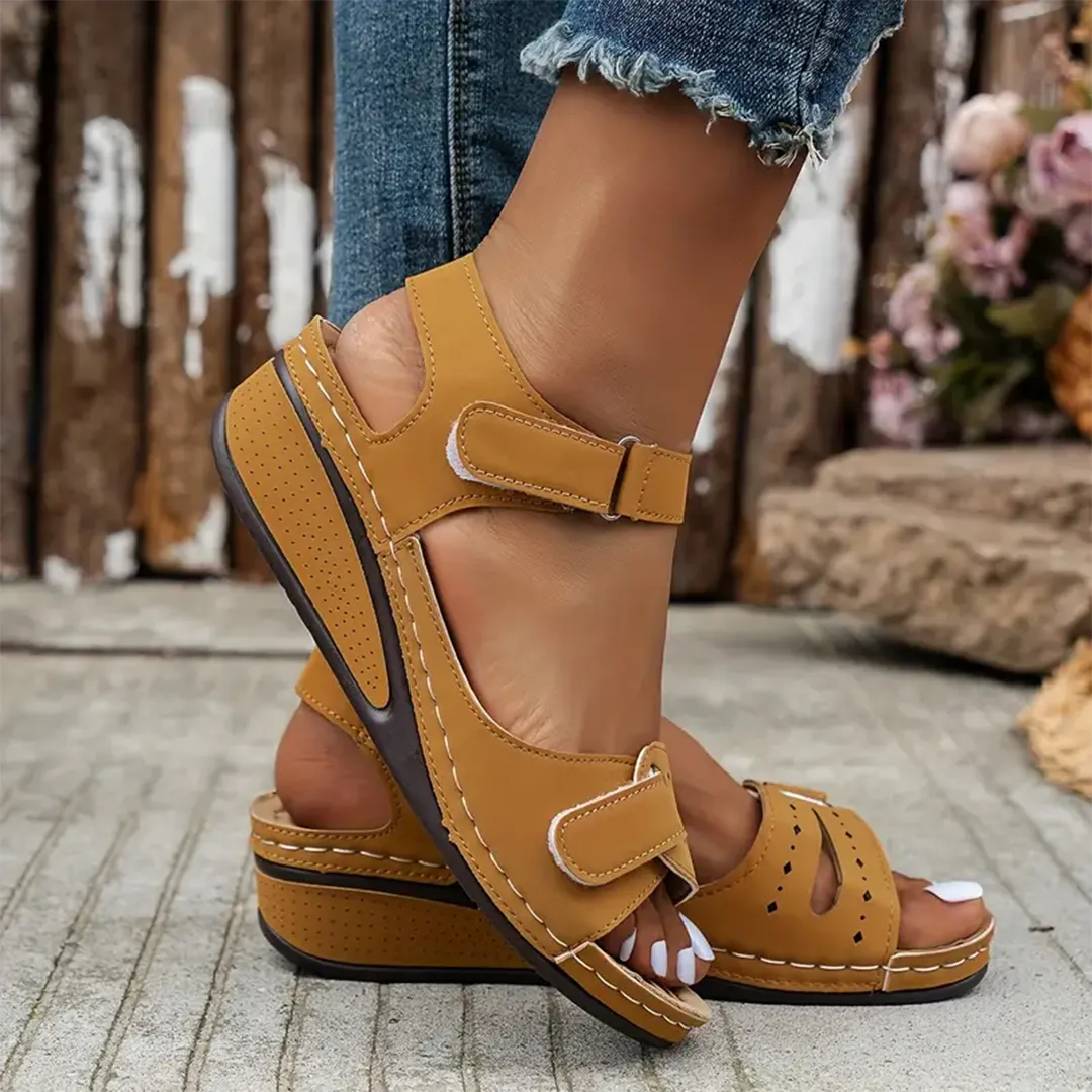 Comfyfleek Hook & Loop Ankle Strap Wedge Sport Sandals