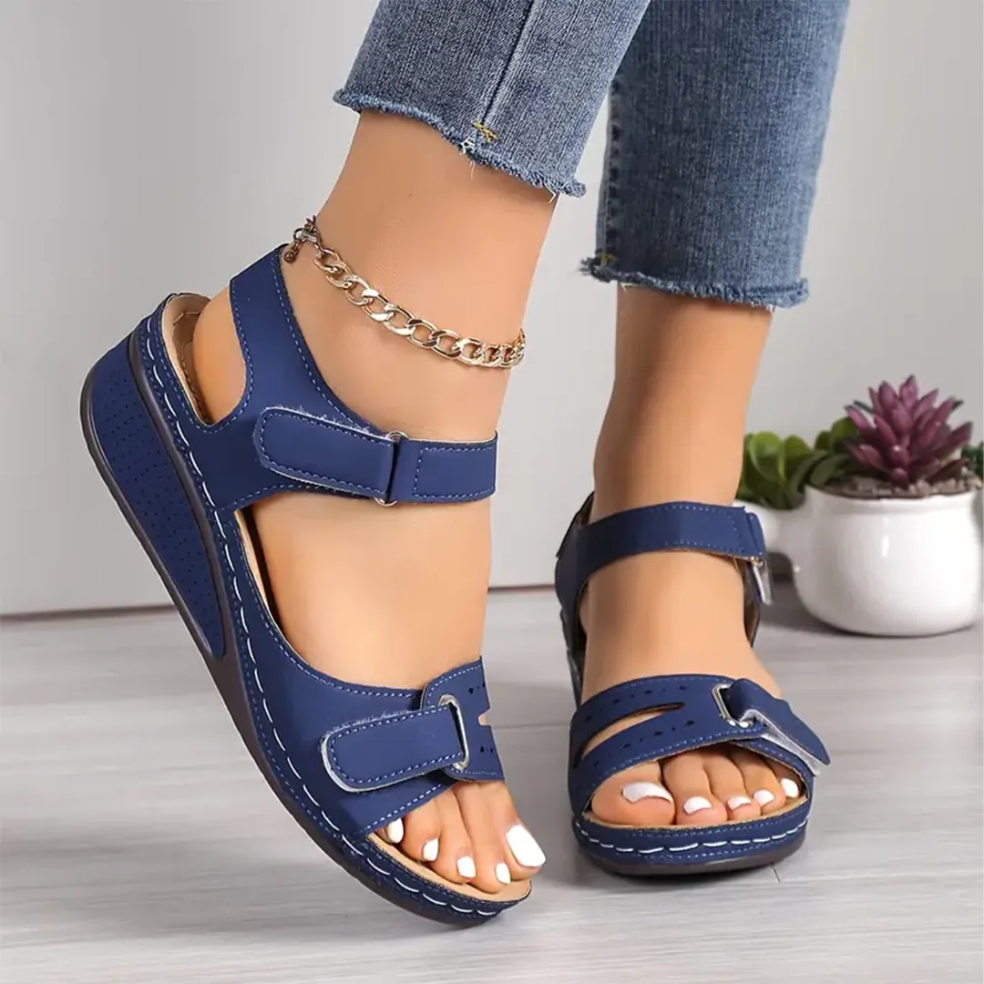 Comfyfleek Hook & Loop Ankle Strap Wedge Sport Sandals