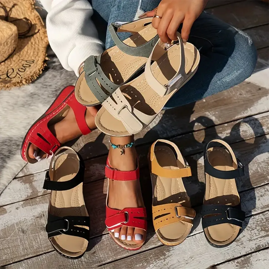 Comfyfleek Hook & Loop Ankle Strap Wedge Sport Sandals