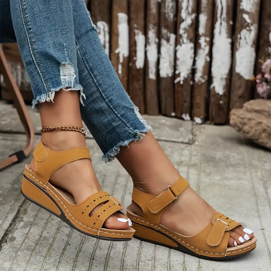 Comfyfleek Hook & Loop Ankle Strap Wedge Sport Sandals
