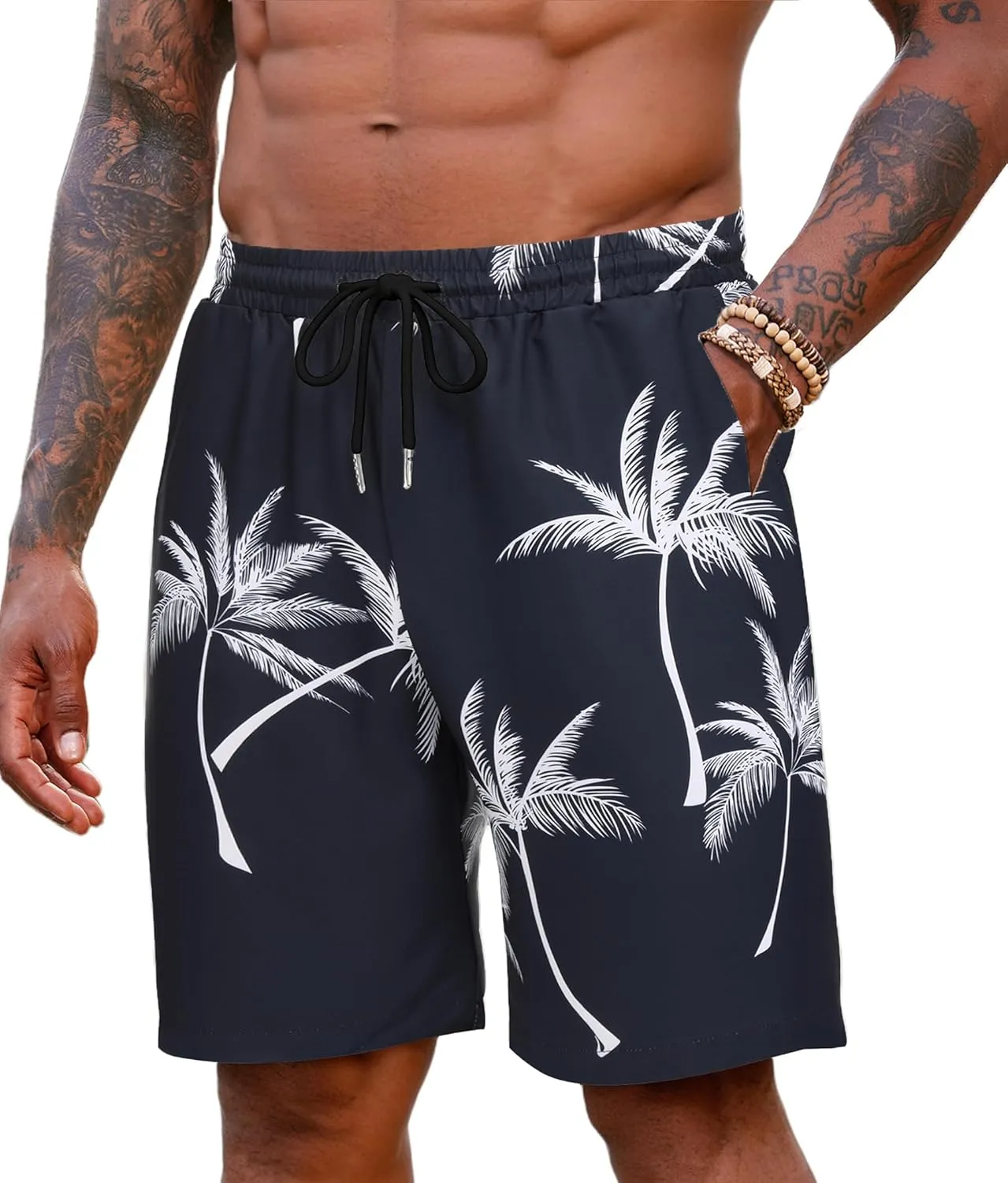 COOFANDY Men's Hawaiian Beach Shorts Elastic Waist Drawstring Lightweight Summer Casual Shorts with Pocket