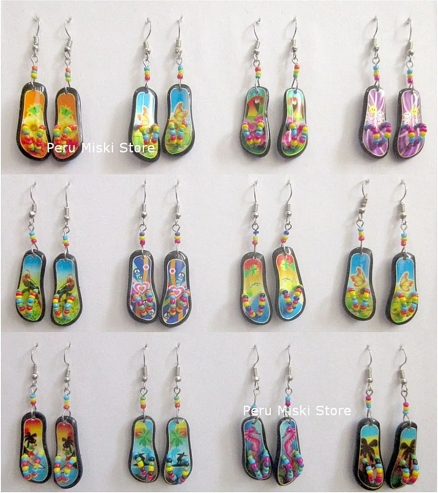 Earrings, Colorful Flip Flops, 1.25 inch, 24 to 100 pairs