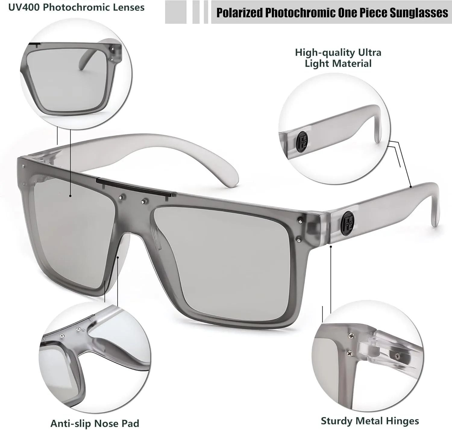 FEISEDY Men Sunglasses Polarized Oversized Square Flat Top Cycling Running Fishing Golf Hiking Sports B2990