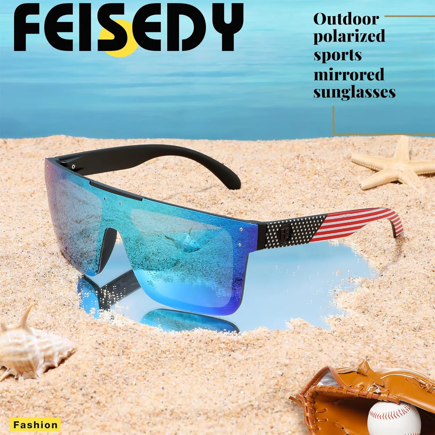 FEISEDY Men Sunglasses Polarized Oversized Square Flat Top Cycling Running Fishing Golf Hiking Sports B2990