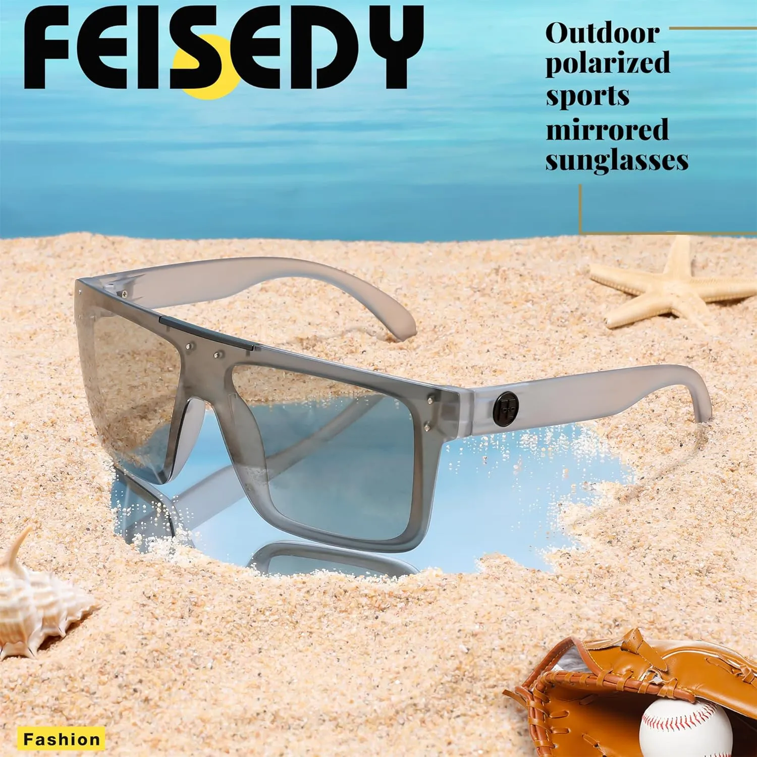 FEISEDY Men Sunglasses Polarized Oversized Square Flat Top Cycling Running Fishing Golf Hiking Sports B2990