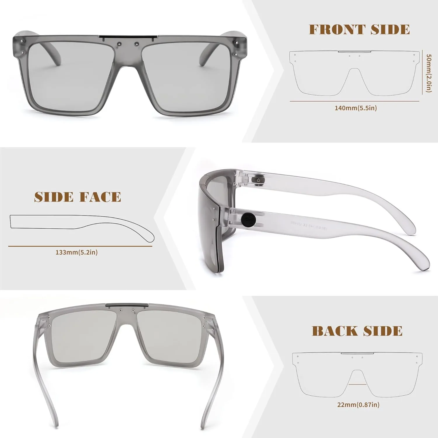 FEISEDY Men Sunglasses Polarized Oversized Square Flat Top Cycling Running Fishing Golf Hiking Sports B2990