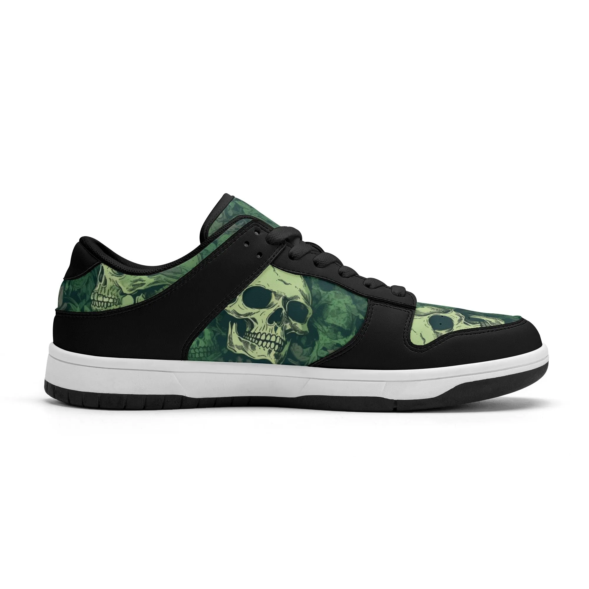 Green Skulls Dunk Low Top Leather Sneakers