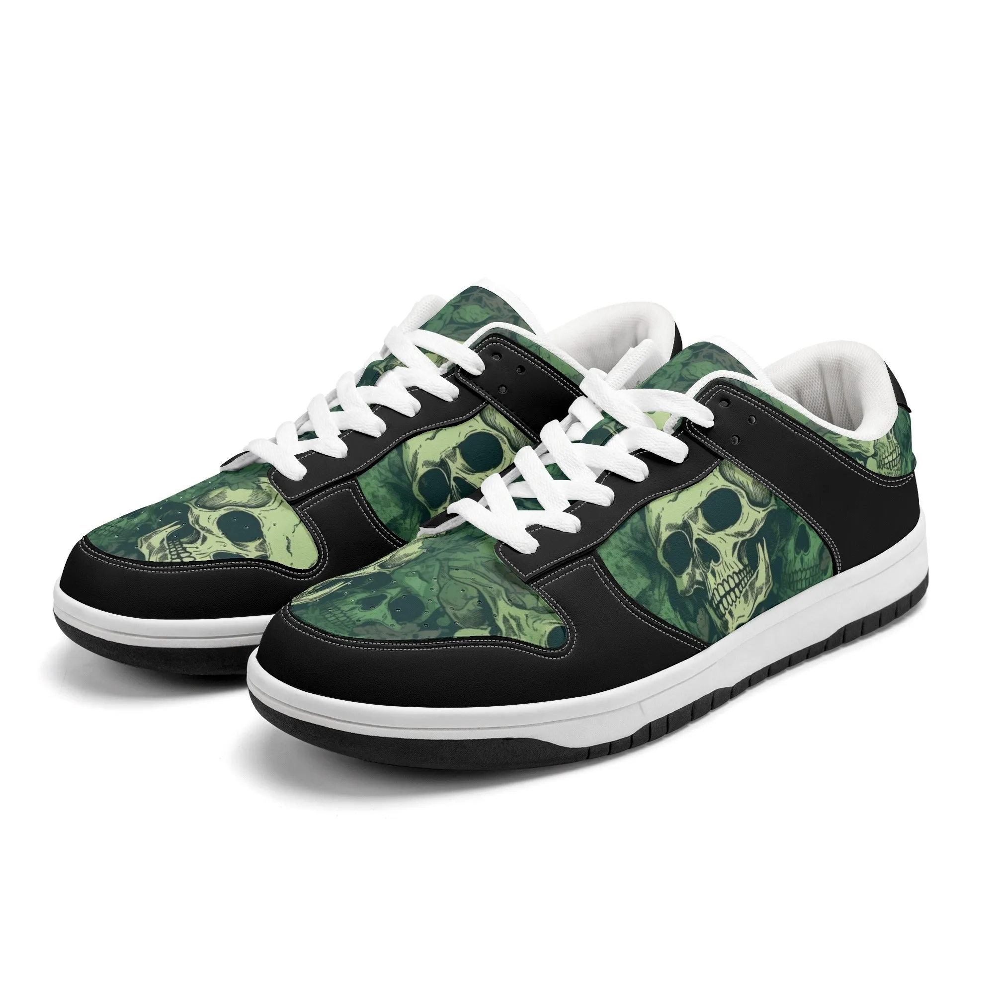Green Skulls Dunk Low Top Leather Sneakers