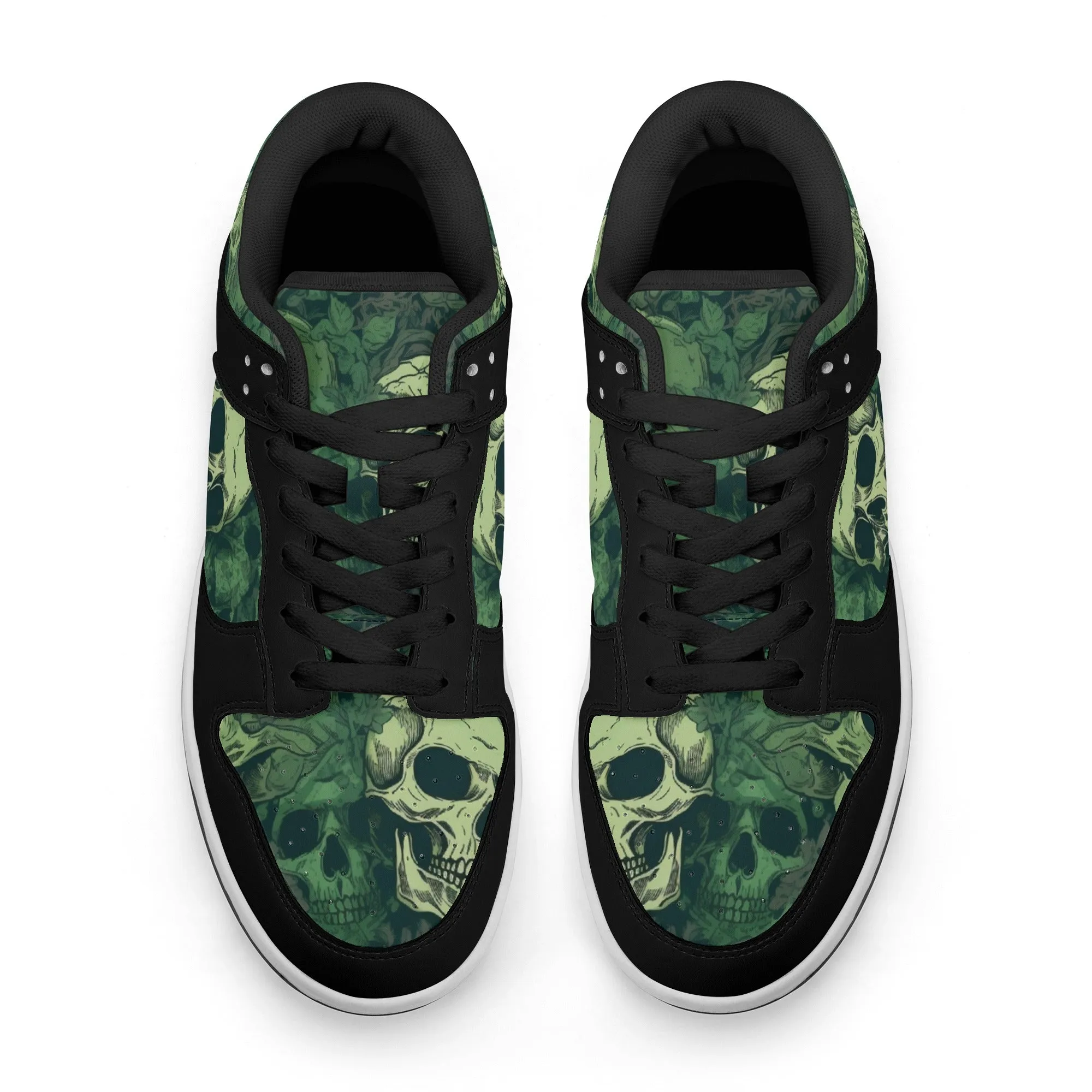 Green Skulls Dunk Low Top Leather Sneakers