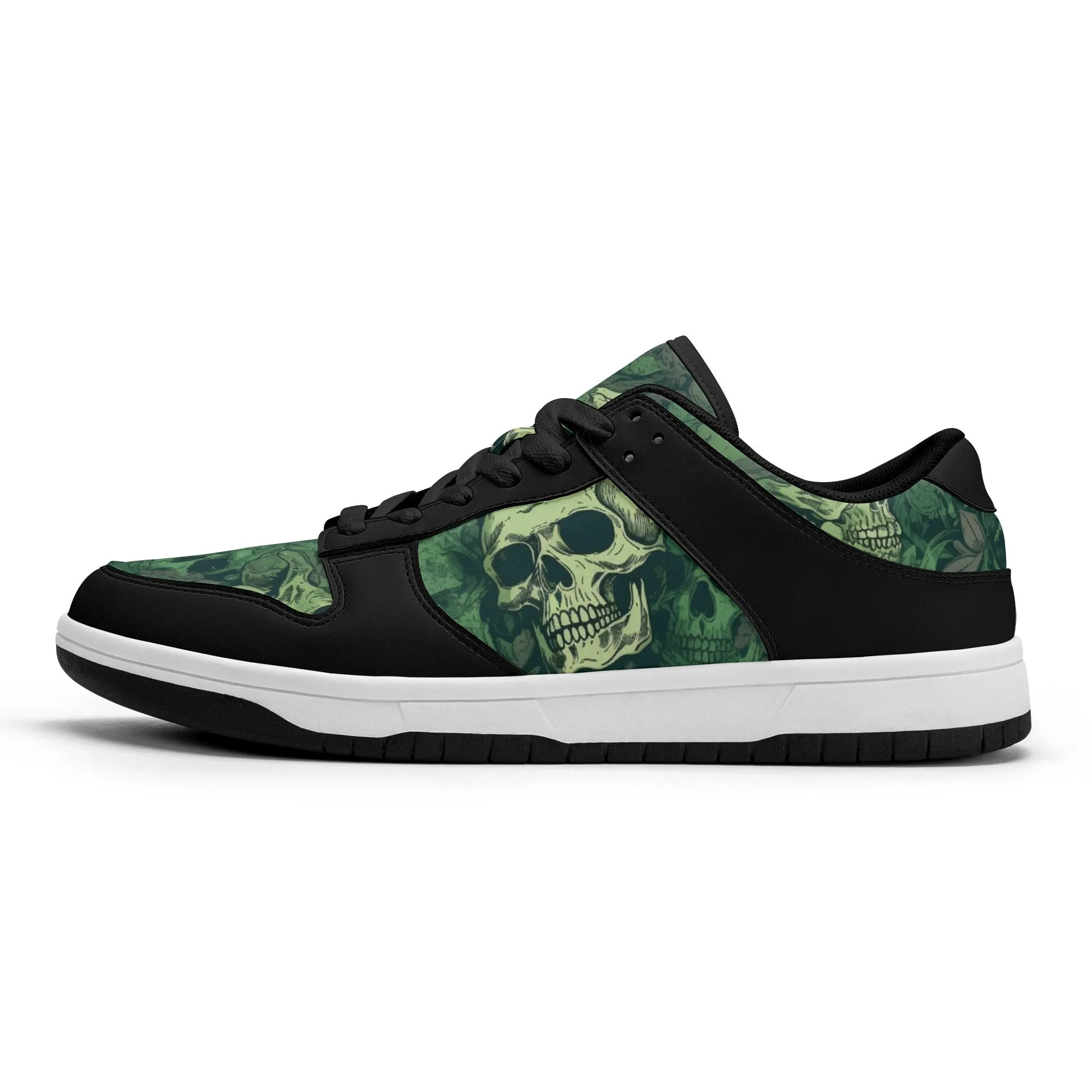 Green Skulls Dunk Low Top Leather Sneakers