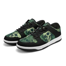 Green Skulls Dunk Low Top Leather Sneakers