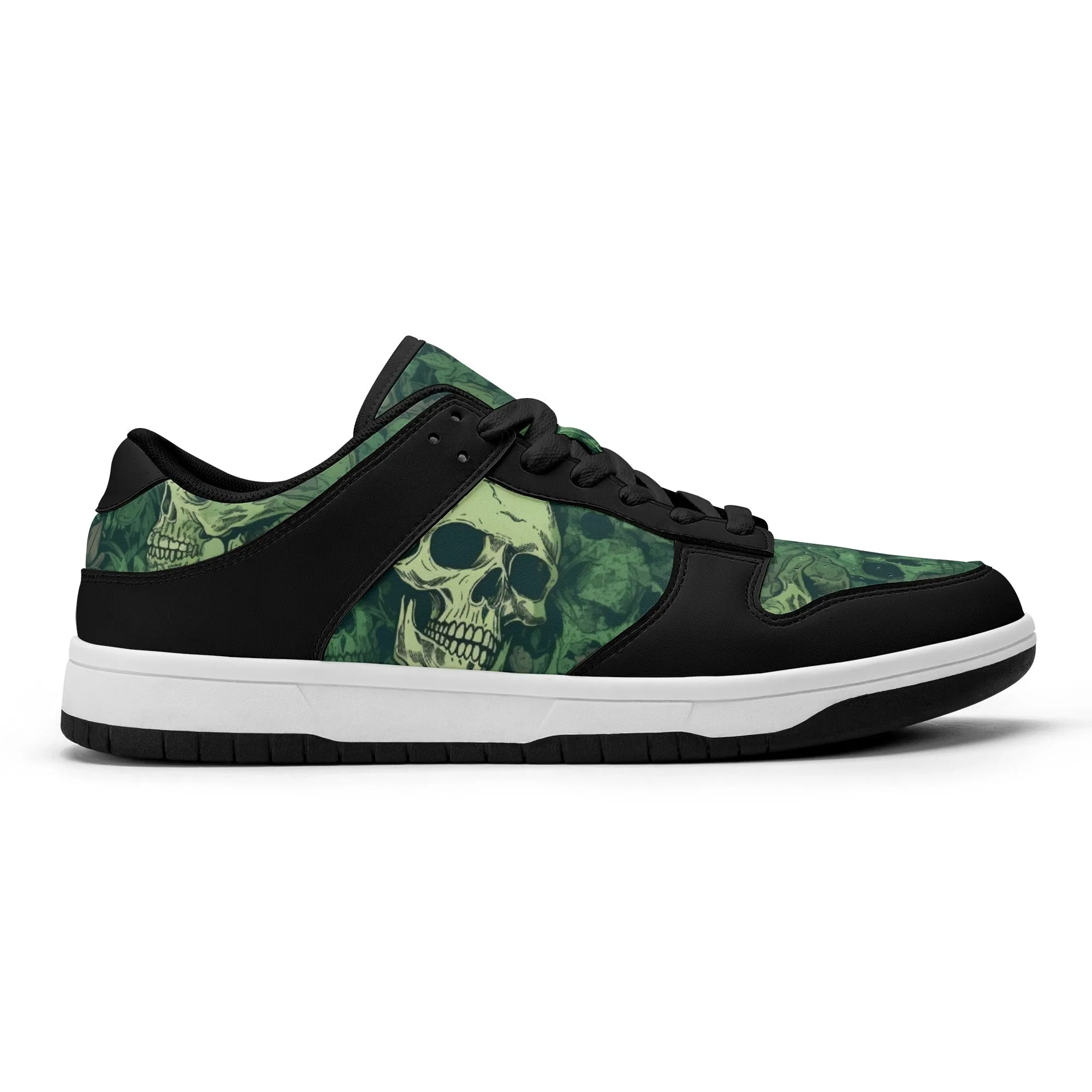 Green Skulls Dunk Low Top Leather Sneakers