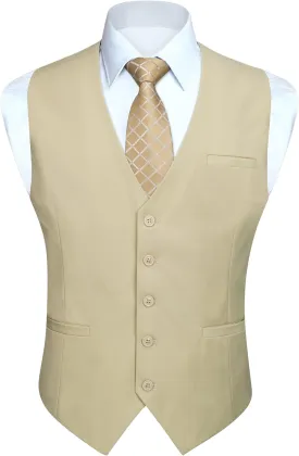 HISDERN Men's Suit Vest Business Formal Dress Waistcoat Vest with 3 Pockets for Suit or Tuxedo Slim Fit