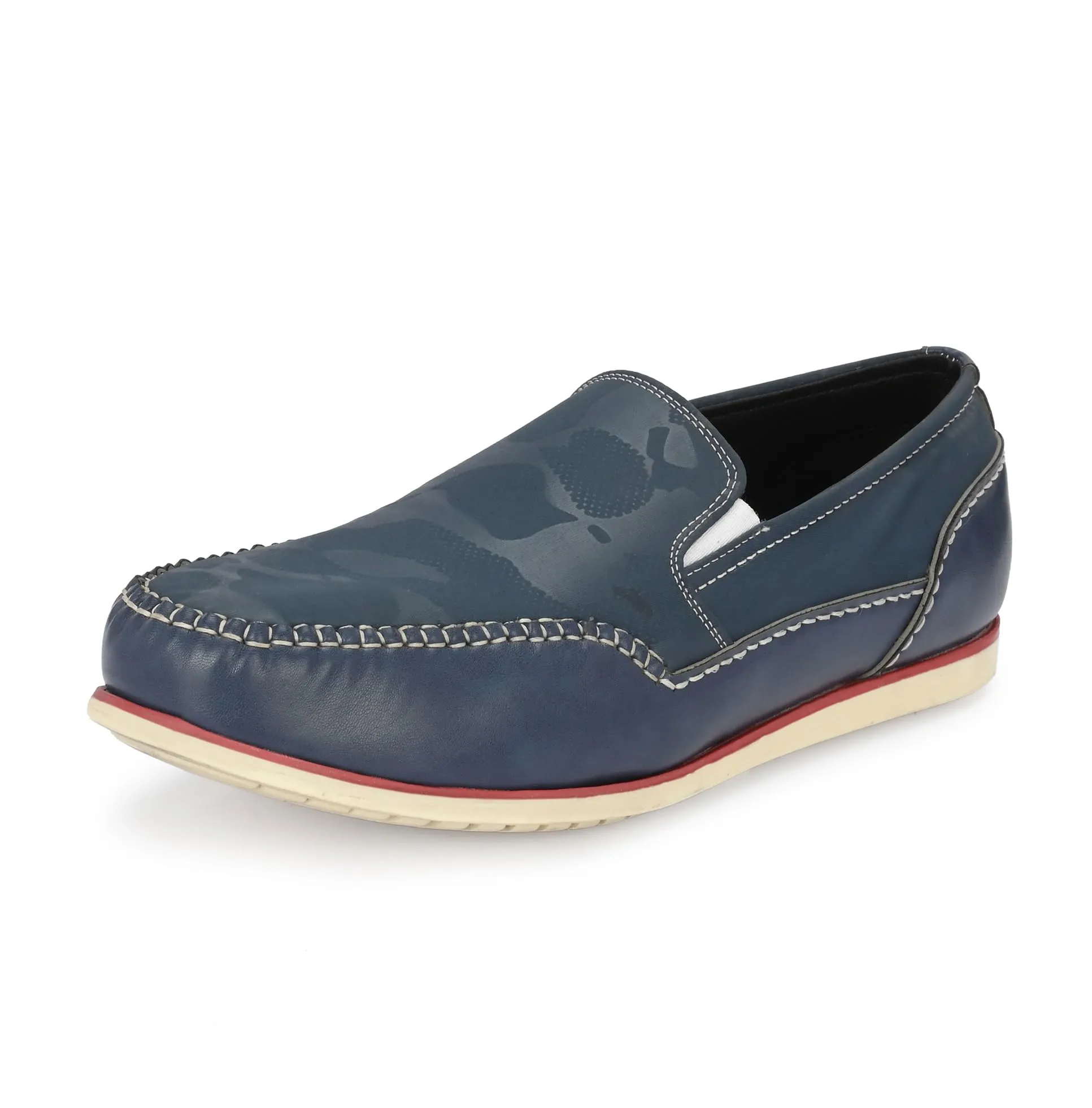 HITZ Men's Blue Leather Moccasins Boat Shoes - 6