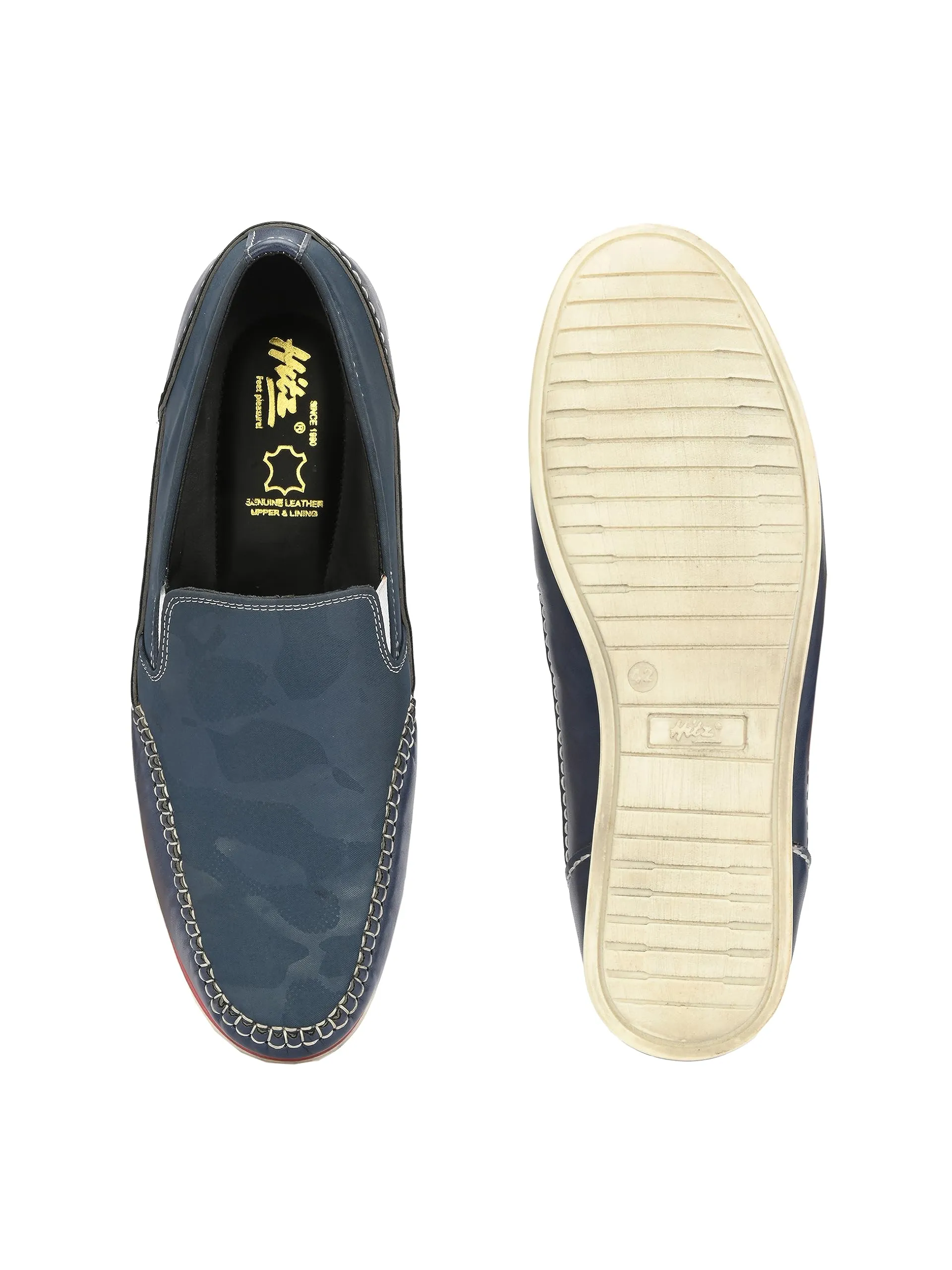 HITZ Men's Blue Leather Moccasins Boat Shoes - 6