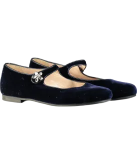 Il Gufo Blue Embellished Velvet Ballet Flats UK 3.5 EU 36 👼