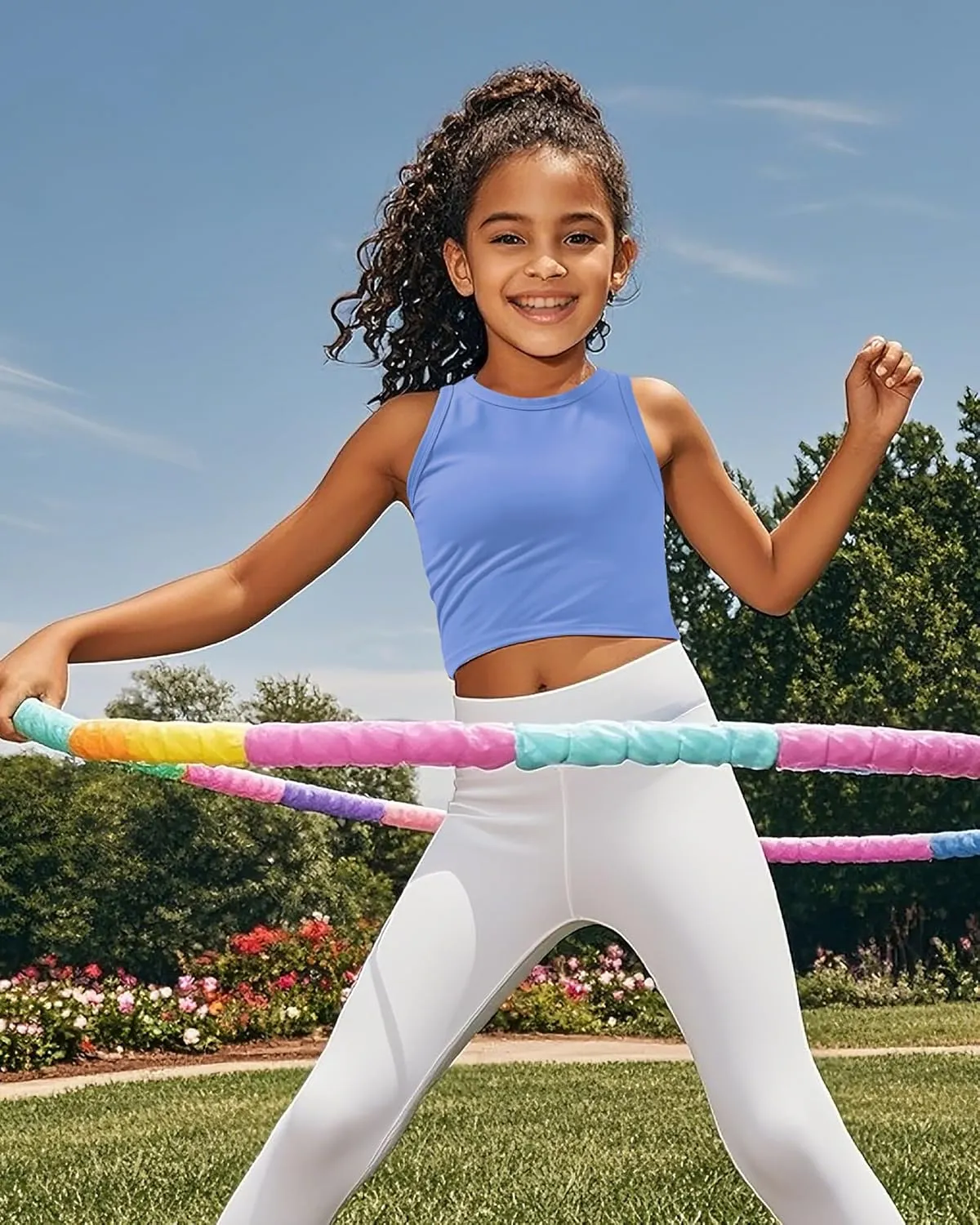 JOCMIC Girls Tank Tops Kids Athletic Tank Ribbed Knit High Neck Crop Tops for Gym Yoga