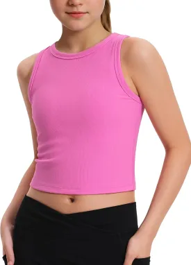 JOCMIC Girls Tank Tops Kids Athletic Tank Ribbed Knit High Neck Crop Tops for Gym Yoga