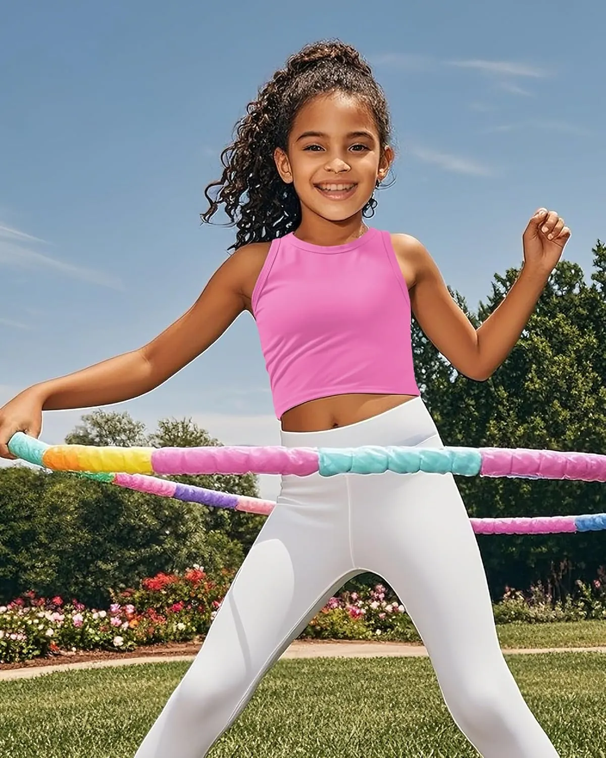 JOCMIC Girls Tank Tops Kids Athletic Tank Ribbed Knit High Neck Crop Tops for Gym Yoga