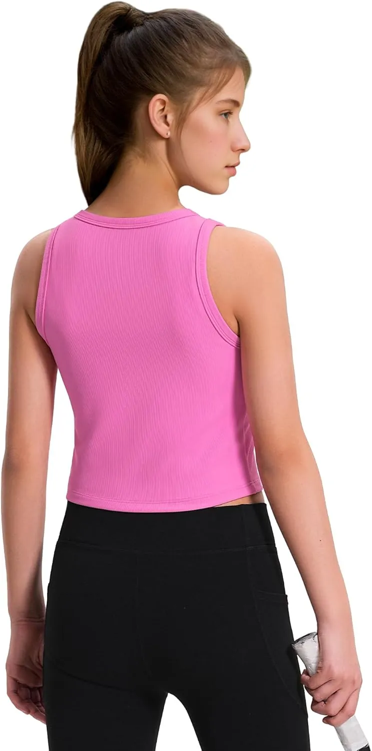 JOCMIC Girls Tank Tops Kids Athletic Tank Ribbed Knit High Neck Crop Tops for Gym Yoga