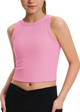 JOCMIC Girls Tank Tops Kids Athletic Tank Ribbed Knit High Neck Crop Tops for Gym Yoga