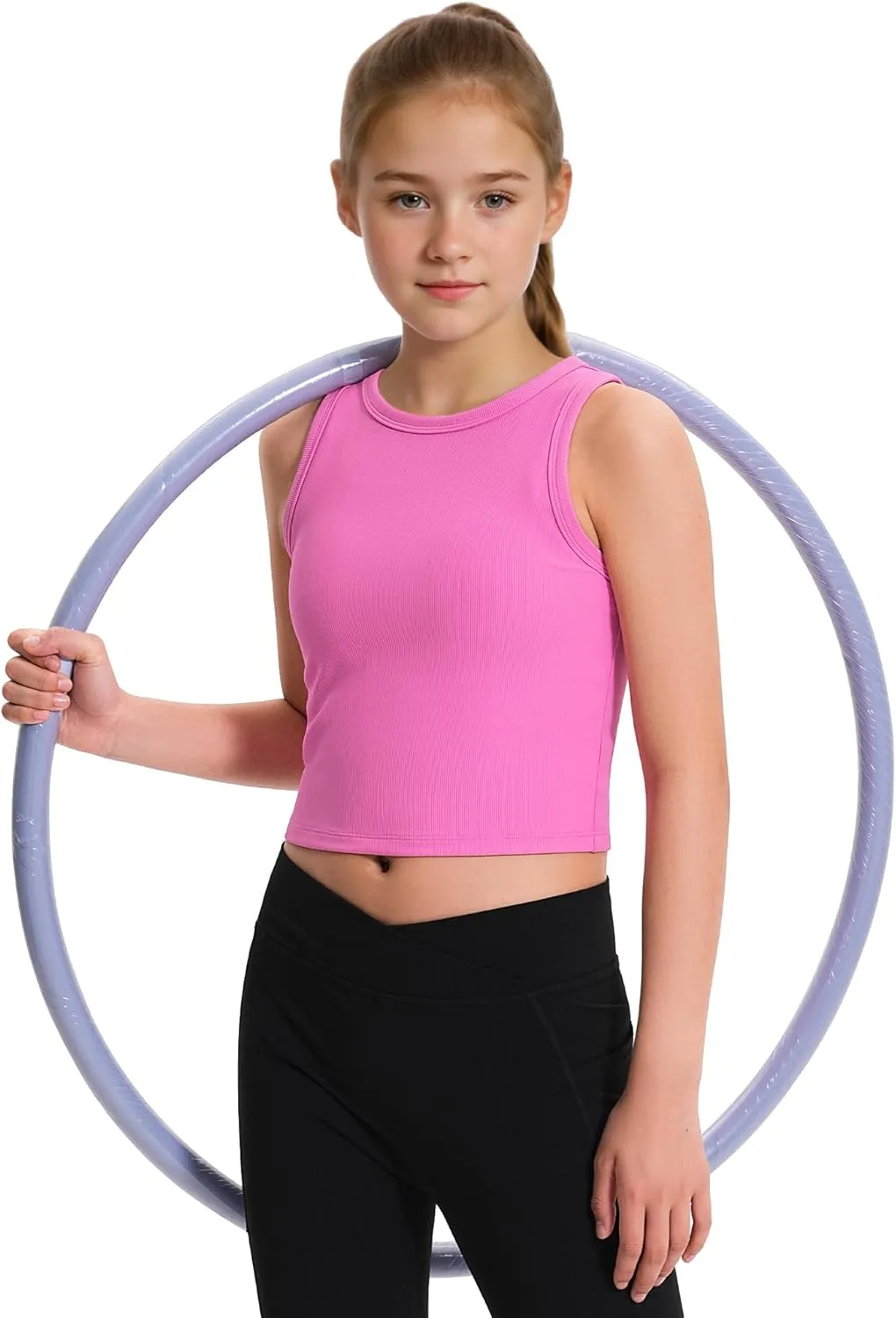 JOCMIC Girls Tank Tops Kids Athletic Tank Ribbed Knit High Neck Crop Tops for Gym Yoga