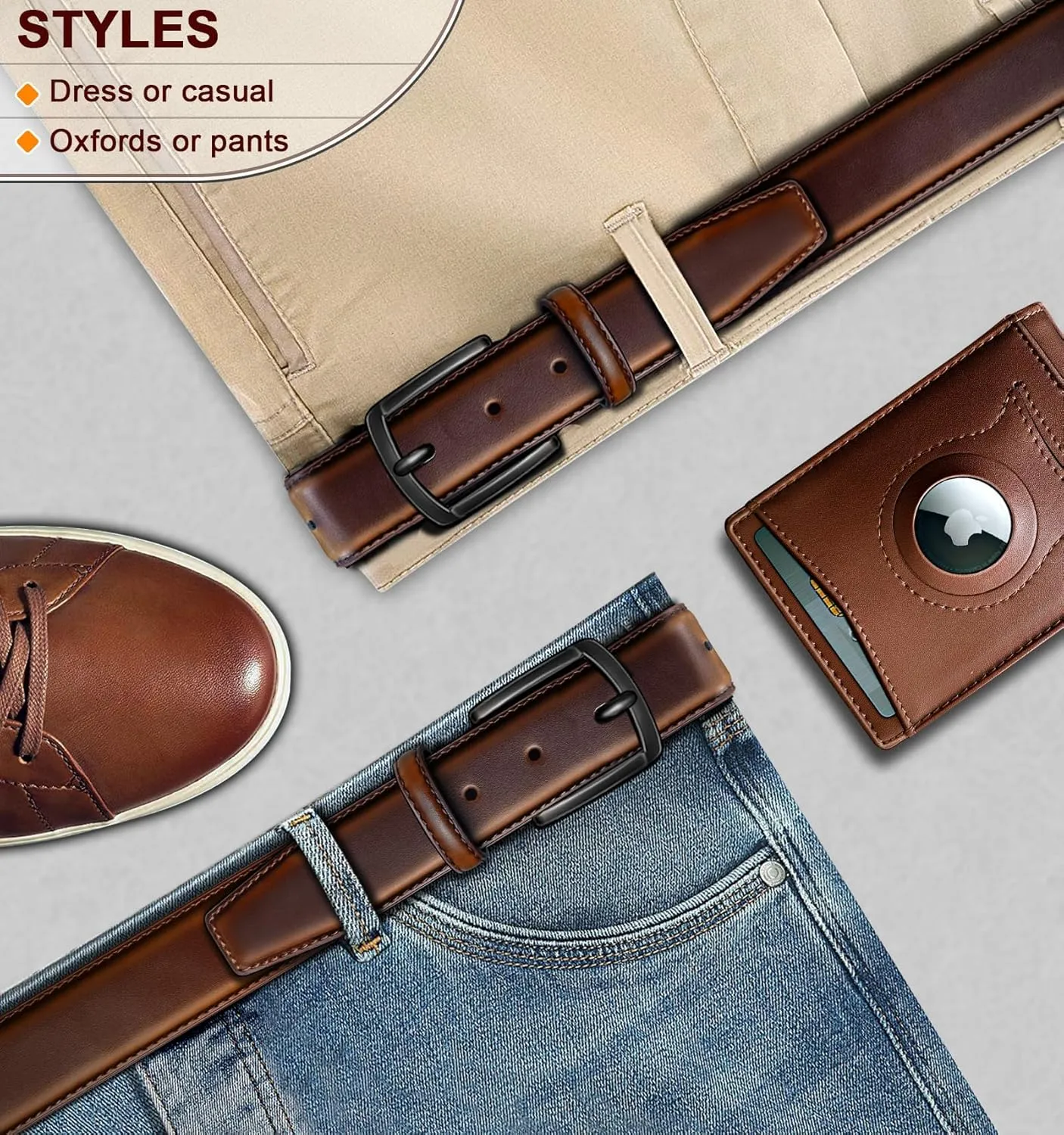 KEMISANT Men Belt-Genuine Leather Belt for Men Dress Casual Golf Jeans 1 3/8"