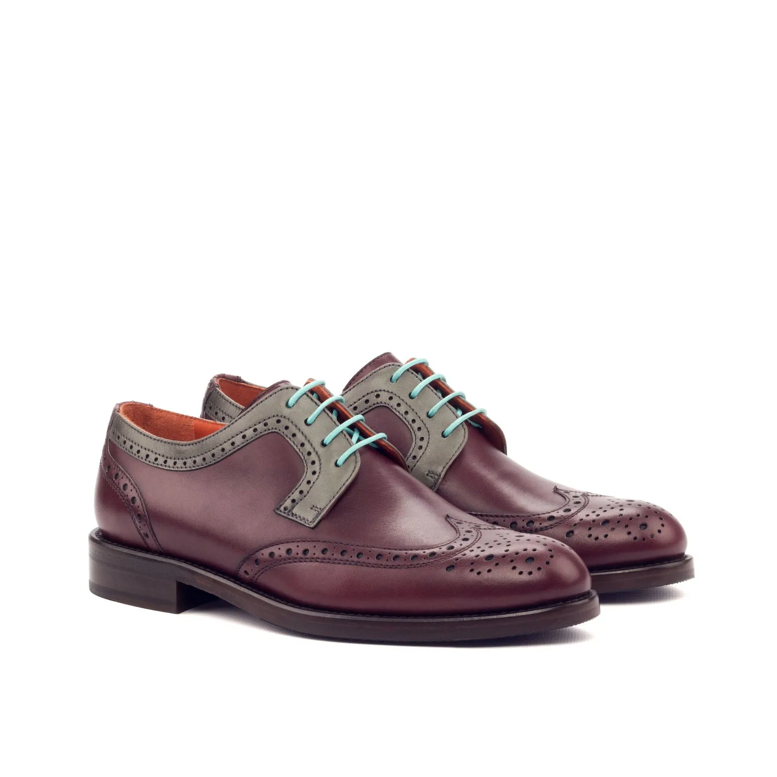 Ladies' Derby Wingtip-Painted Calf, Grey, Burgundy-Wholesale