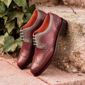 Ladies' Derby Wingtip-Painted Calf, Grey, Burgundy-Wholesale