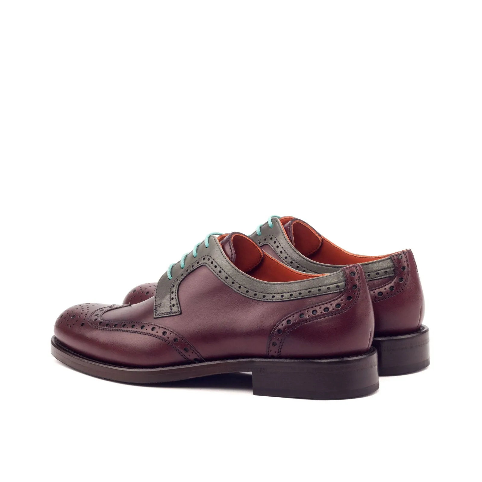 Ladies' Derby Wingtip-Painted Calf, Grey, Burgundy-Wholesale