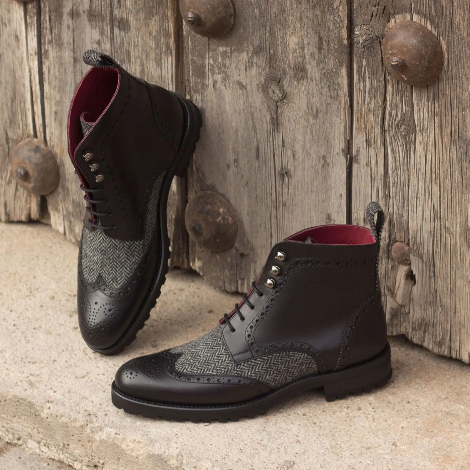 Ladies' Military Brogue-Painted Calf, Sartorial, Black, Grey-Wholesale